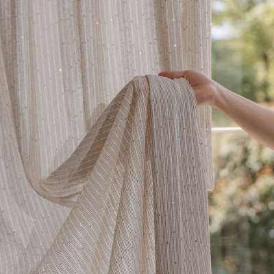 CÉLESTIA Custom-Made Sheer Curtain, Cotton and Polyester Jacquard, Textured Stripes with Sequins