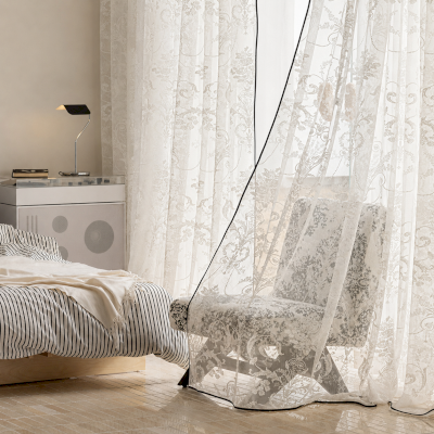 ROSELLIA Custom-Made Sheer Curtain, Openwork Jacquard Fabric, Baroque Floral Pattern