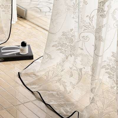 ROSELLIA Custom-Made Sheer Curtain, Openwork Jacquard Fabric, Baroque Floral Pattern