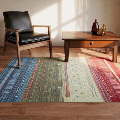 Washable Moroccan Style Rug, Ethnic Pattern, Foldable with TPR Backing