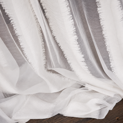 LUNÉA Custom Made Sheer Curtains, Textured Voile, Natural Vertical Stripes
