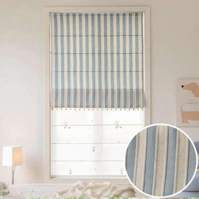 Store Bateau Sur Mesure MÉLORA, Tissu Aspect Coton Lin, Rayures Verticales Naturelles