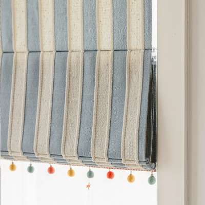 Store Bateau Sur Mesure MÉLORA, Tissu Aspect Coton Lin, Rayures Verticales Naturelles