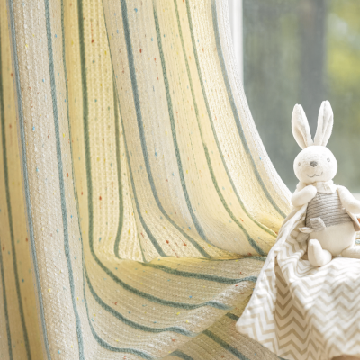 Custom Made ALEORA Curtain, Textured Chenille Fabric with Fine Colorful Stripes