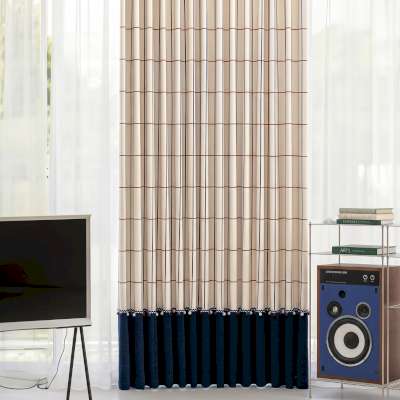 Custom Made ARVENIA Curtain, Chenille Fabric with Bauhaus Inspired Geometric Pattern