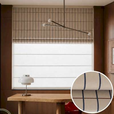 Custom Made ARVENIA Roman Shade, Chenille Fabric With Bauhaus-Inspired Geometric Pattern
