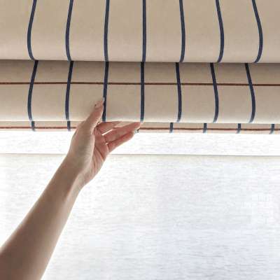 Custom Made ARVENIA Roman Shade, Chenille Fabric With Bauhaus-Inspired Geometric Pattern