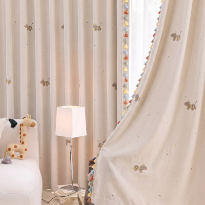 Custom-made children's curtain PONELIO, embroidered chenille fabric, whimsical little horse pattern