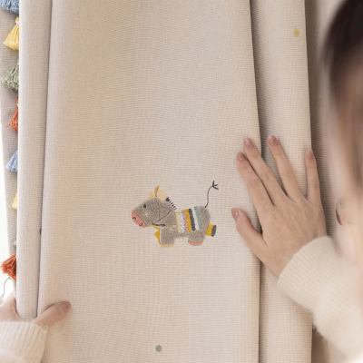 Custom-made children's curtain PONELIO, embroidered chenille fabric, whimsical little horse pattern