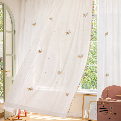 Custom-made children's voile curtain by PONELIO, embroidered fabric, whimsical little horse pattern