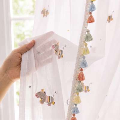 Custom-made children's voile curtain by PONELIO, embroidered fabric, whimsical little horse pattern