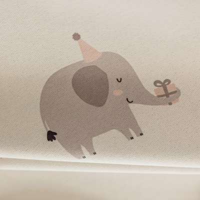 Custom-made blackout curtain for children, PACHÉLIA, printed chenille fabric, whimsical elephant pattern