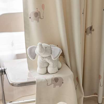 Custom-made blackout curtain for children, PACHÉLIA, printed chenille fabric, whimsical elephant pattern