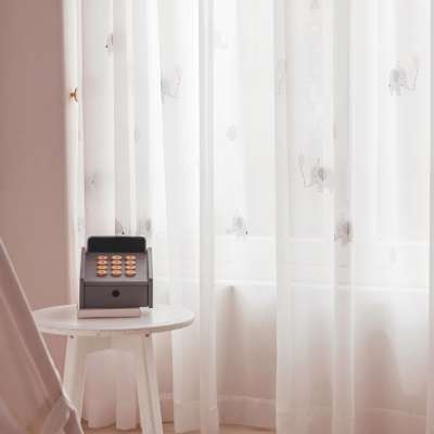 Custom-made children's voile curtain PACHÉLIA, printed fabric, whimsical elephant pattern