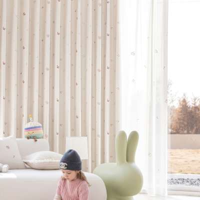 Rideau Sur Mesure MÉLODIA, Tissu Chenille, Motif Notes de Musique Délicates
