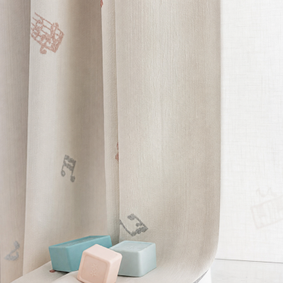 Rideau Sur Mesure MÉLODIA, Tissu Chenille, Motif Notes de Musique Délicates