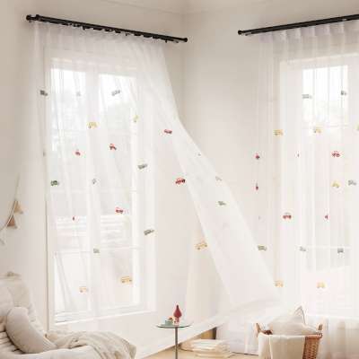 LOUIS Custom-Made Children's Sheer Curtain, Embroidered with Little Cars, Light and Luminous