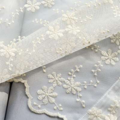 Custom-made FLORÉLIS voile curtain, sheer embroidered fabric, daisy and delicate flowering branches pattern