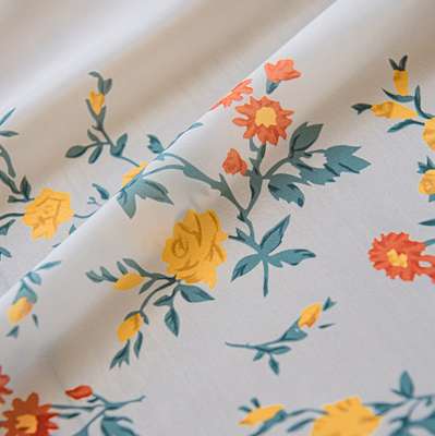 Custom Cafe Curtain, Country Floral Pattern With Mini Pom Poms