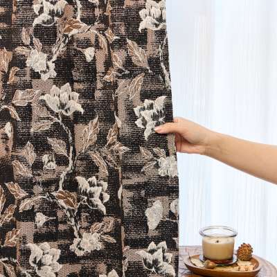 Magnolia Custom Curtain, Jacquard Fabric, Magnolia Pattern in Autumnal Tones