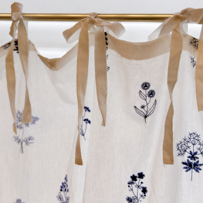 Rideau Brise-Bise Sur Mesure en Pur Coton à Broderies Florales