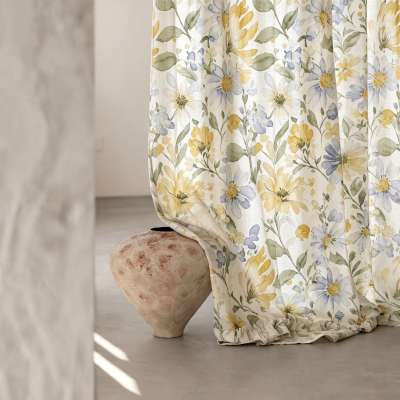 Custom-made CALÉNIA curtain, Printed Linen Effect Fabric, Watercolor Floral Pattern