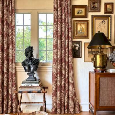 TERRALIS Custom-Made Curtain, Linen Effect Fabric, Terracotta Palm Print