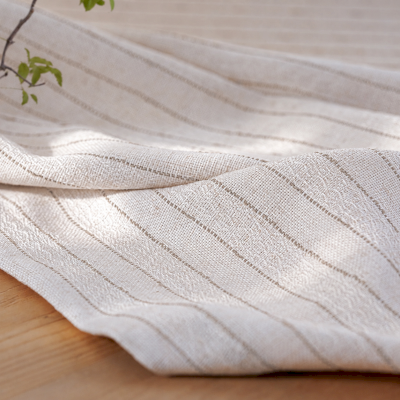 Custom Made MEREVA Sheer Curtain, Textured Weave with Greige Braided Stripes