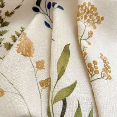 Rideau Sur Mesure MÉLISSA, Tissu Aspect Coton-Lin, Motif Herbier Botanique Imprimé
