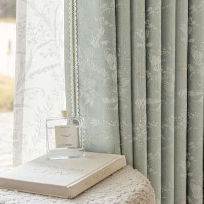 ORÉVANE Custom Blackout Curtain, Textured Jacquard Fabric, Floral Pattern with Gold Highlights