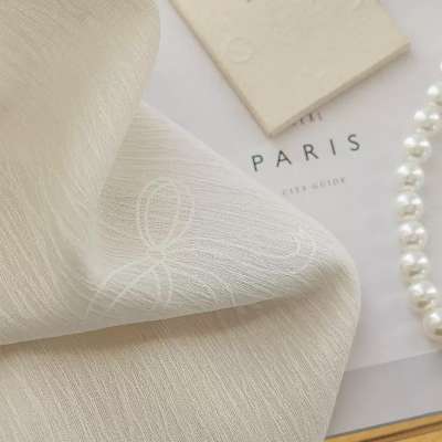 Custom Made SOLENNE Sheer Curtain, Textured Printed Voile with Delicate Bow and Polka Dot Pattern