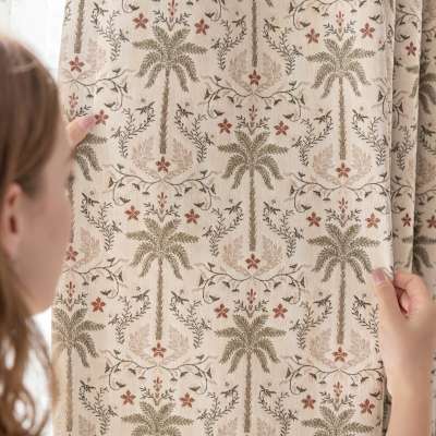 Custom Made PALMERIA Curtain, Yarn-Dyed Jacquard Fabric with Retro Palm and Tropical Foliage Pattern
