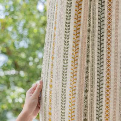 Custom Made SAVENIA Curtain, Double-Sided Yarn-Dyed Jacquard Fabric with Retro Botanical Stripes