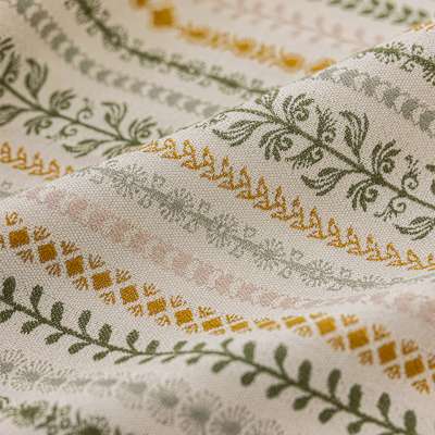 Custom Made SAVENIA Curtain, Double-Sided Yarn-Dyed Jacquard Fabric with Retro Botanical Stripes