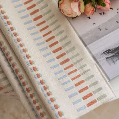 Custom Made ELVANA Curtain, Cotton Linen Look Jacquard Fabric With Raised Graphic Stripes