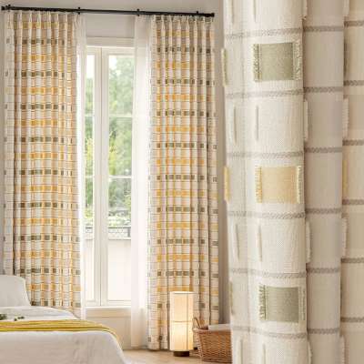 Custom Made TELORA Textured Curtain, Raised Geometric Rectangle Pattern