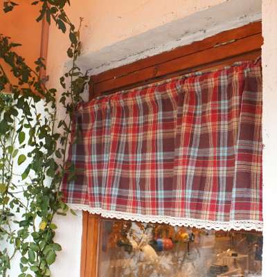 Rideau Brise-Bise Sur Mesure ÉCOSSA, Tissu à Carreaux Tartan Coton Mélangé, Bordure en Dentelle