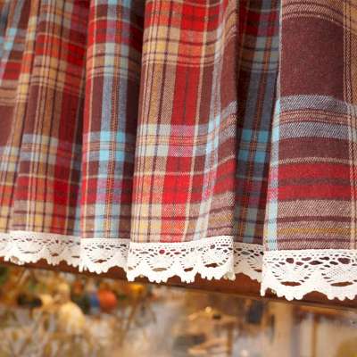 Rideau Brise-Bise Sur Mesure ÉCOSSA, Tissu à Carreaux Tartan Coton Mélangé, Bordure en Dentelle