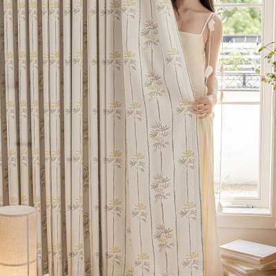 Custom Made NERALIA Chenille Curtain, Botanical Leaf Pattern with Fine Vertical Stripes