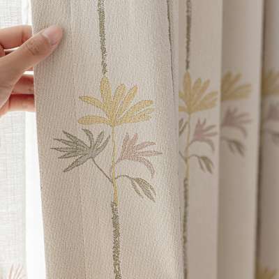 Custom Made NERALIA Chenille Curtain, Botanical Leaf Pattern with Fine Vertical Stripes