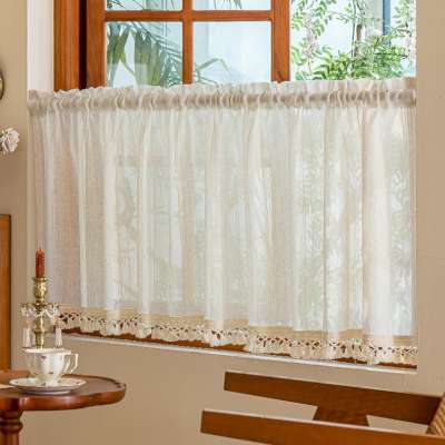 Rideau Brise-Bise Sur Mesure ALBÉRINE, Tissu Effet Lin avec Franges