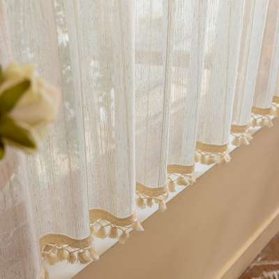 Rideau Brise-Bise Sur Mesure ALBÉRINE, Tissu Effet Lin avec Franges