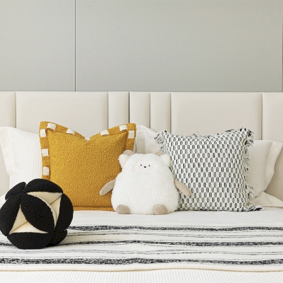 Housse de Coussin Style Scandinave à Texture Bouclée ou Motifs Géométriques et Finitions Décoratives