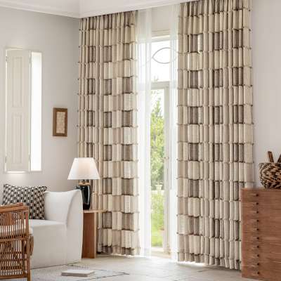 Rideau Tamisant Sur Mesure LUNÉRIA, Tissu Jacquard Texturé, Motif Carreaux Patchwork à Bordures en Fils Bouclés